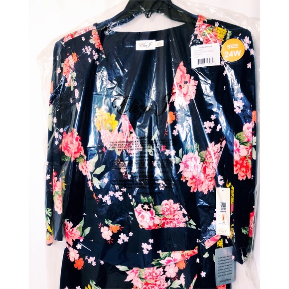 SOLD Eliza J Blue Floral Faux Wrap Dress Plus Sz 24W - Picture 7 of 12